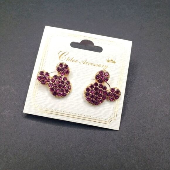 magenta color stud Mickey mouse earrings - Picture 2 of 3